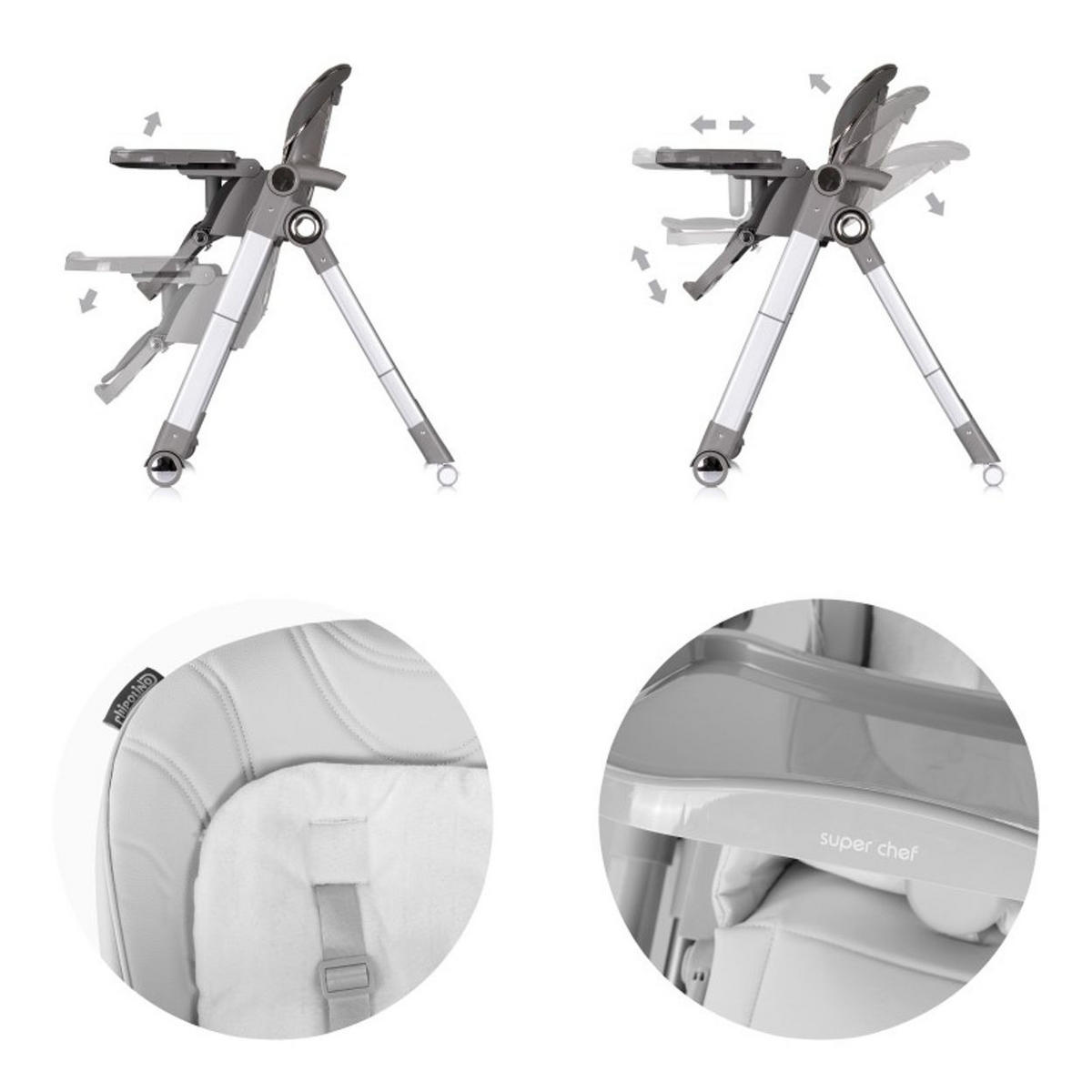 HOCHSTUHL 2 in 1 Super Chef grau Babyschaukel, Fußstütze, klappbar - Grau, Kunststoff (59/101/73cm) - Chipolino