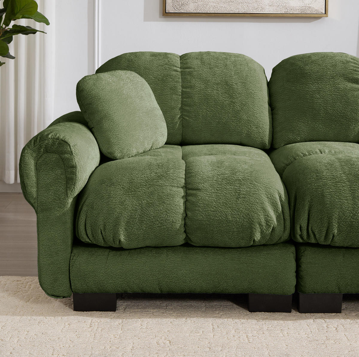 SOFA 260/149/90 cm in Grün aus Chenille mit Ottomane und 2 Kissen - Grün, Textil (149/90/260cm) - Flora Grace