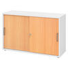 SCHIEBETÜRENSCHRANK - 2 Ordnerhöhen 40/120/74,8 cm in Weiß/Buchefarben Streifengriff (Kunststoff) - Buchefarben/Weiß, Holzwerkstoff (120/74.8/40cm) - bümö