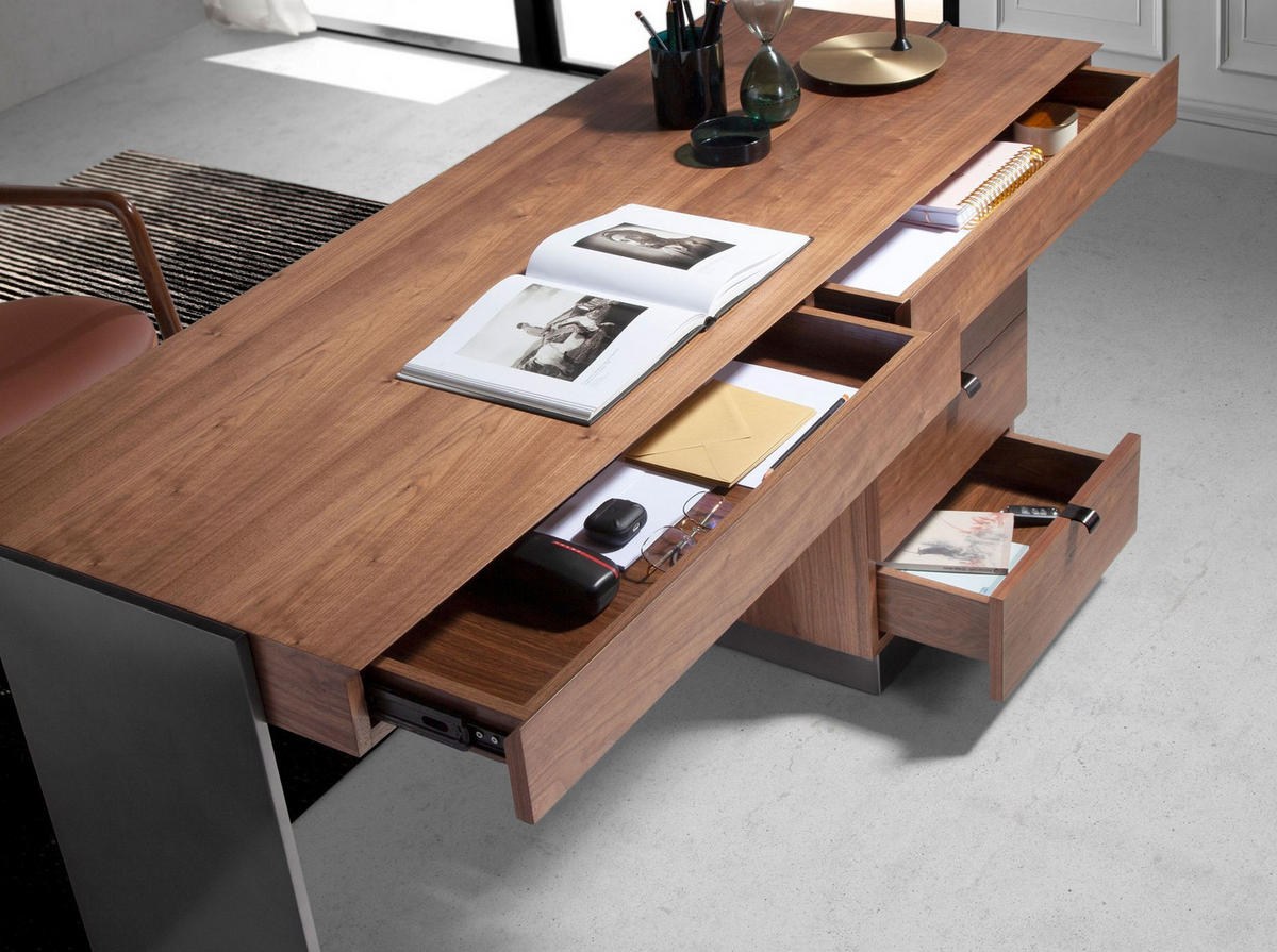 SCHREIBTISCH Schreibtisch Nussbaum und abgedunkelter polierter Stahl 160/60/76 cm - Edelstahlfarben/Walnussfarben, Holz (60/160/76cm) - ANGEL CERDA