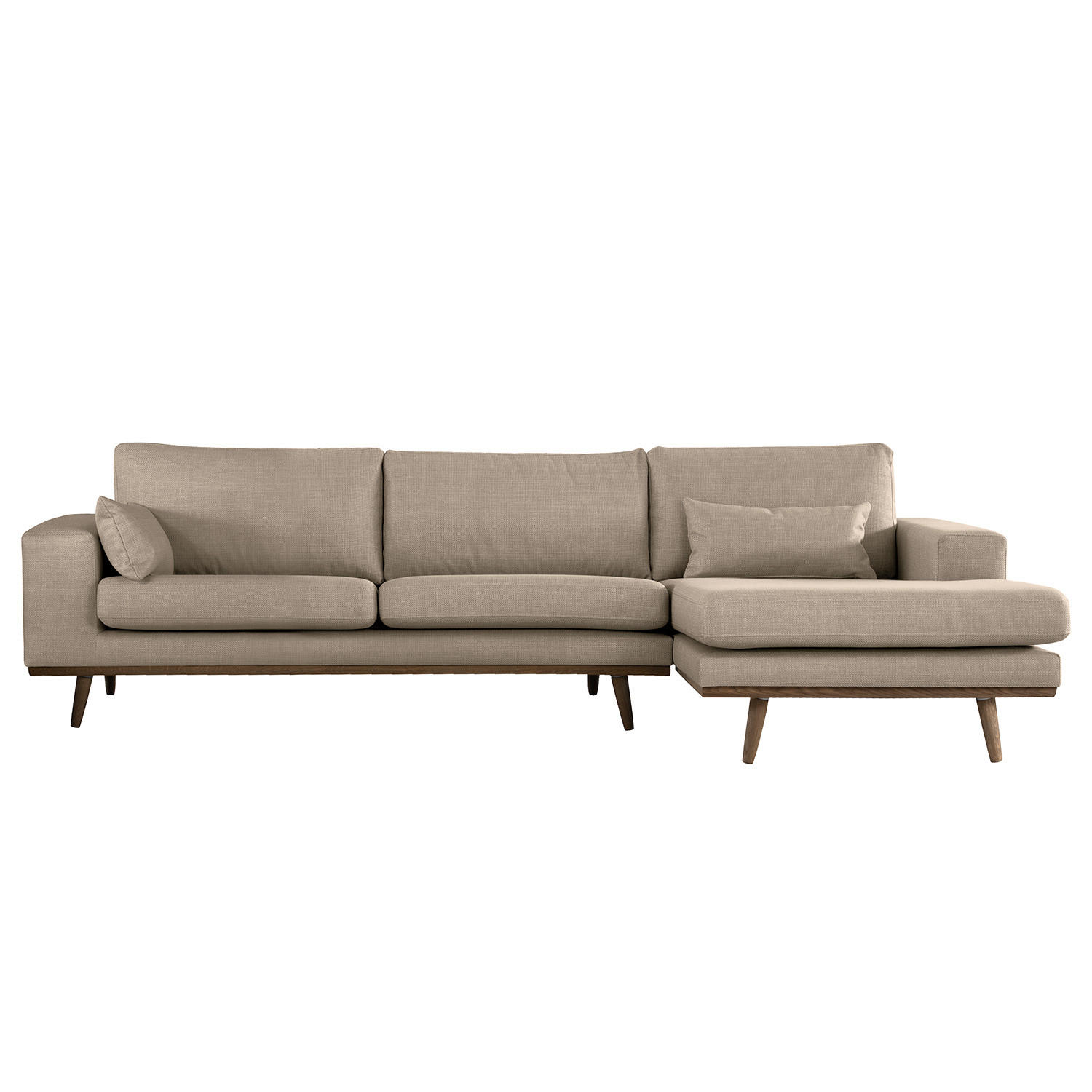 ECKSOFA mit Longchair - Taupe/Eichefarben, Eichenholz/Textil (281/153cm) - home24