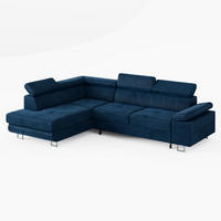 ECKSOFA CAROLINE Links Dunkelblau Velours-Stoff mit Schlaffunktion und Bettkasten - Chromfarben/Dunkelblau, Textil (253/190cm) - Barchello