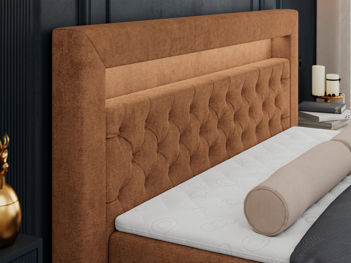 BOXBETT GOLD-6 LED 140/200 Orange Struktur - H3 - Orange, Holz/Textil (140/200cm) - MKS