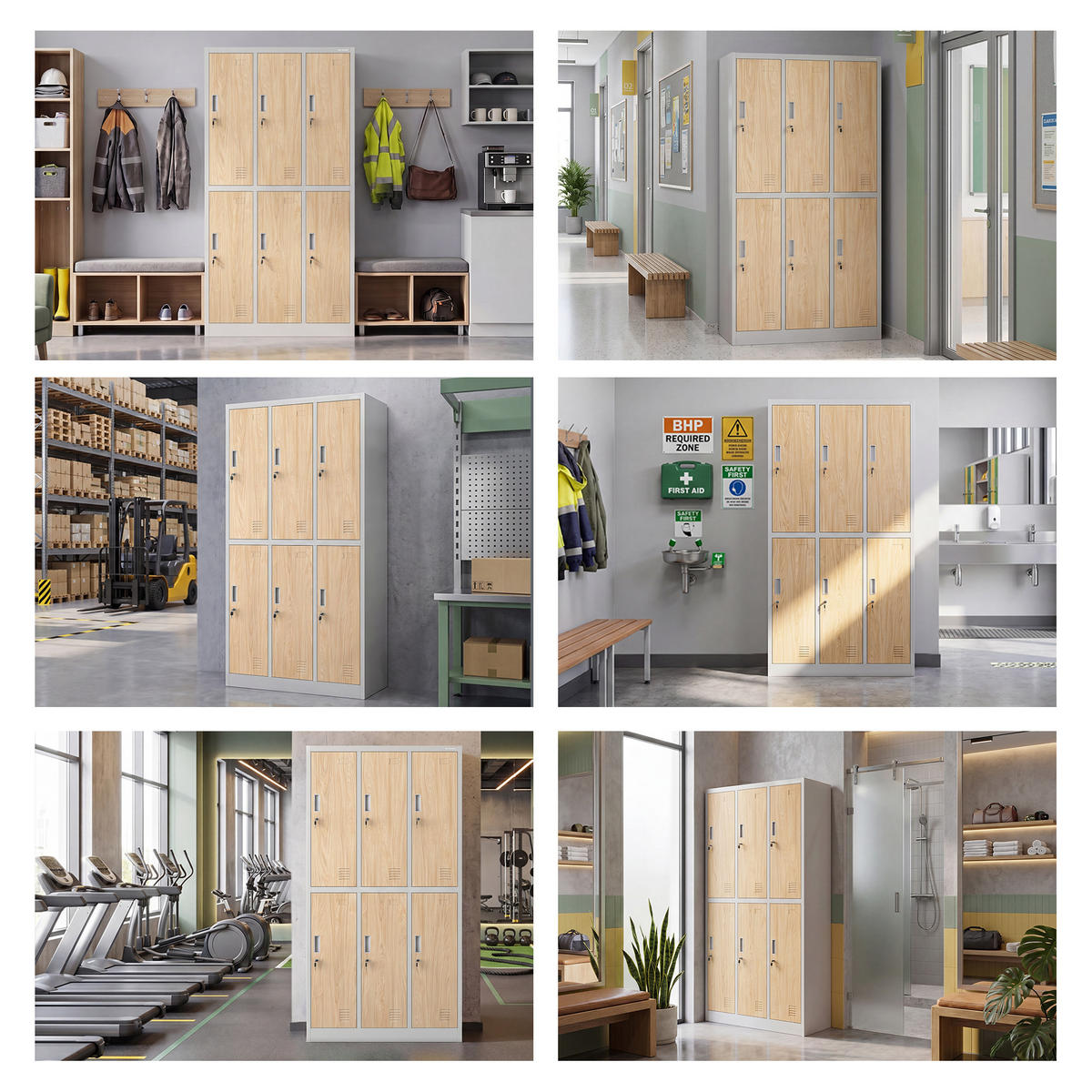 ARBEITSSCHUTZ-GARDEROBENSCHRANK 6-Türiger IGOR 185x90x45 cm - Grau/Sonoma Eiche, Metall (90/185/45cm) - Jan Nowak