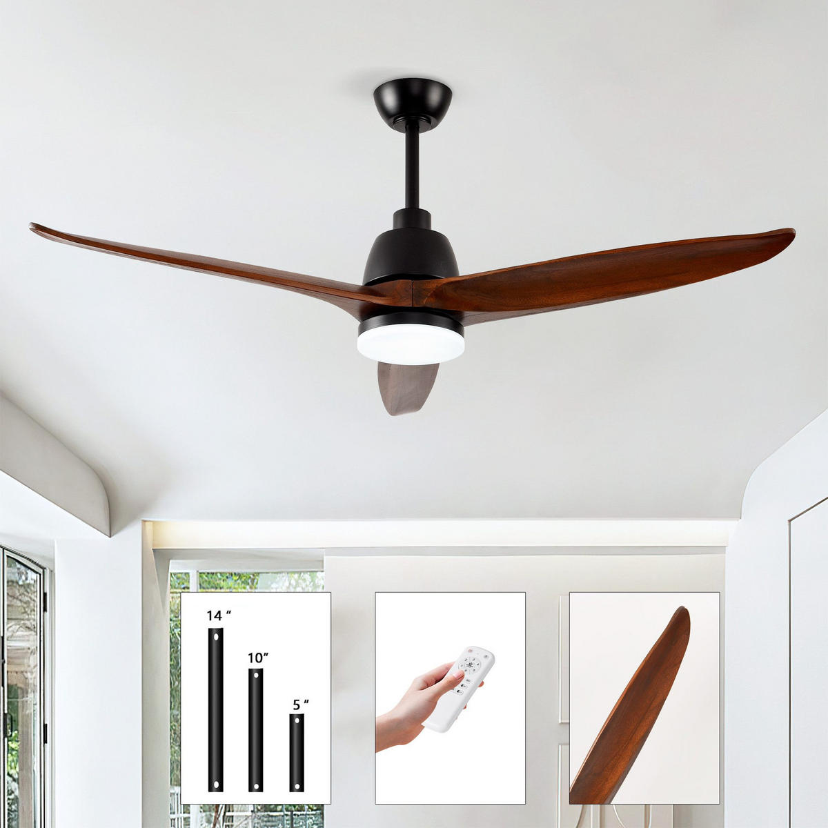 DECKENVENTILATOR mit LED-Licht 3 Farbtemperaturen Wendbar - Braun, Holzwerkstoff (132/132/46cm) - BEXEVUE
