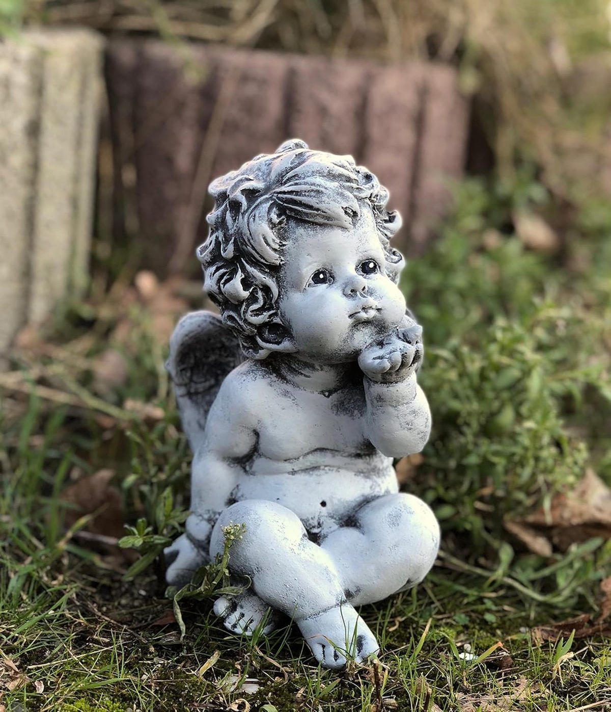 STEINFIGUR Engel Engelchen, massiver Steinguss, Frostfest - Grau, Stein (12/19/16cm) - stoneandstyle