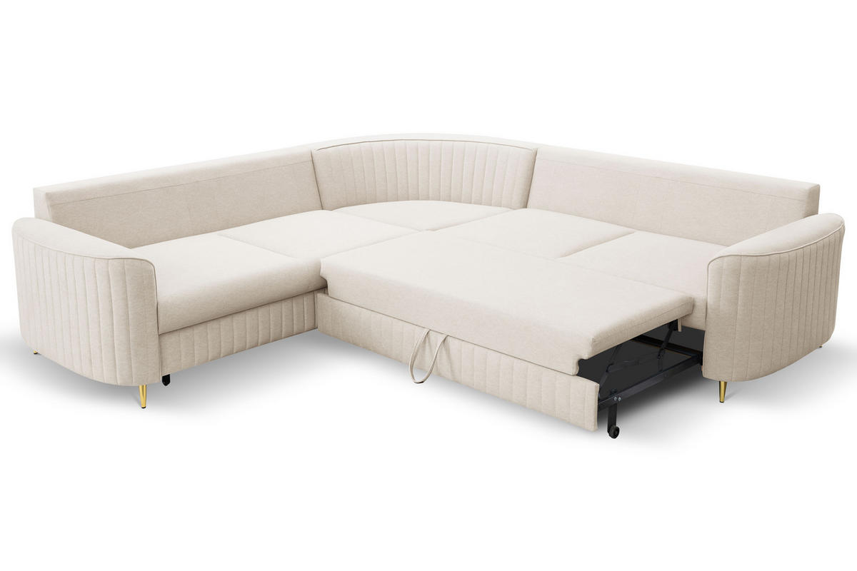 ECKSOFA LAREN, modernes Schlafsofa mit Stauraum, Plastikfüße, L-förmig, lose Rückenkissen freistehend, LINKS 251x252x85 cm Cream - Creme, Holz/Textil (251/252cm) - DomoHome