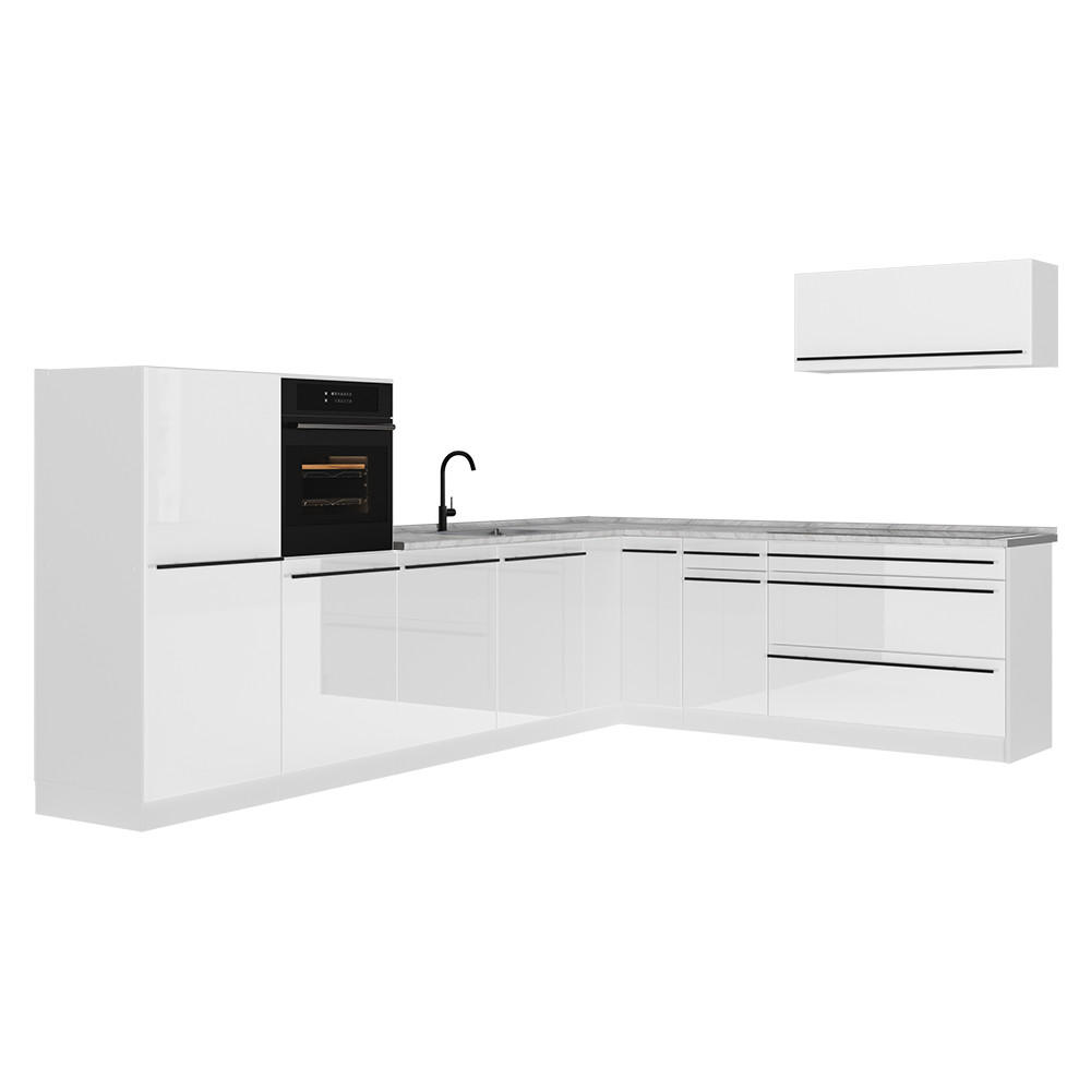 Vicco Eckküche Weiß Hochglanz, Weiß 327x143x46 cm