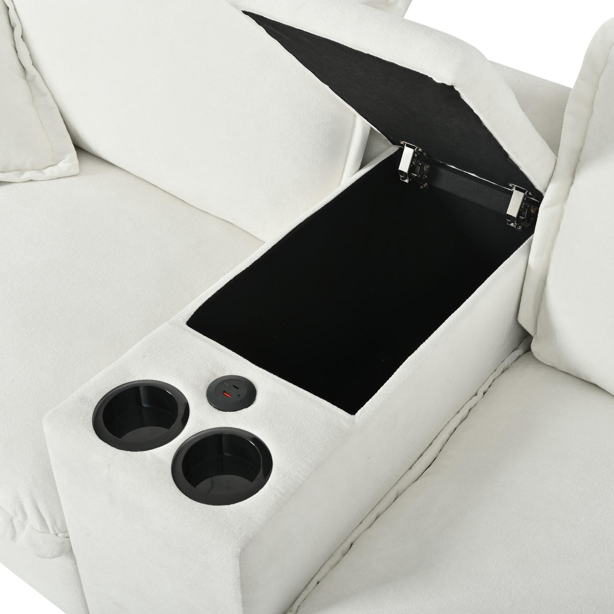 SOFA 2-Sitzer aus Chenille mit USB-Ladeanschlüssen & Stauraum, beige - Beige, Textil (82/90/224cm) - Luhomfu