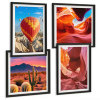BILDER SET 4er Set - 50x50 cm & 40x60 cm Schwarzer Rahmen - Landschaften von Wüstenschluchten - Schwarz, Kunststoff (50/50cm) - TULUP