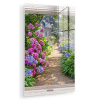 ACRYLGLASBILD Hortensie - Ansicht - Blumen - Sommer - Lila - Weg 60x90 cm - Lila, Glas (60/90cm) - MuchoWow