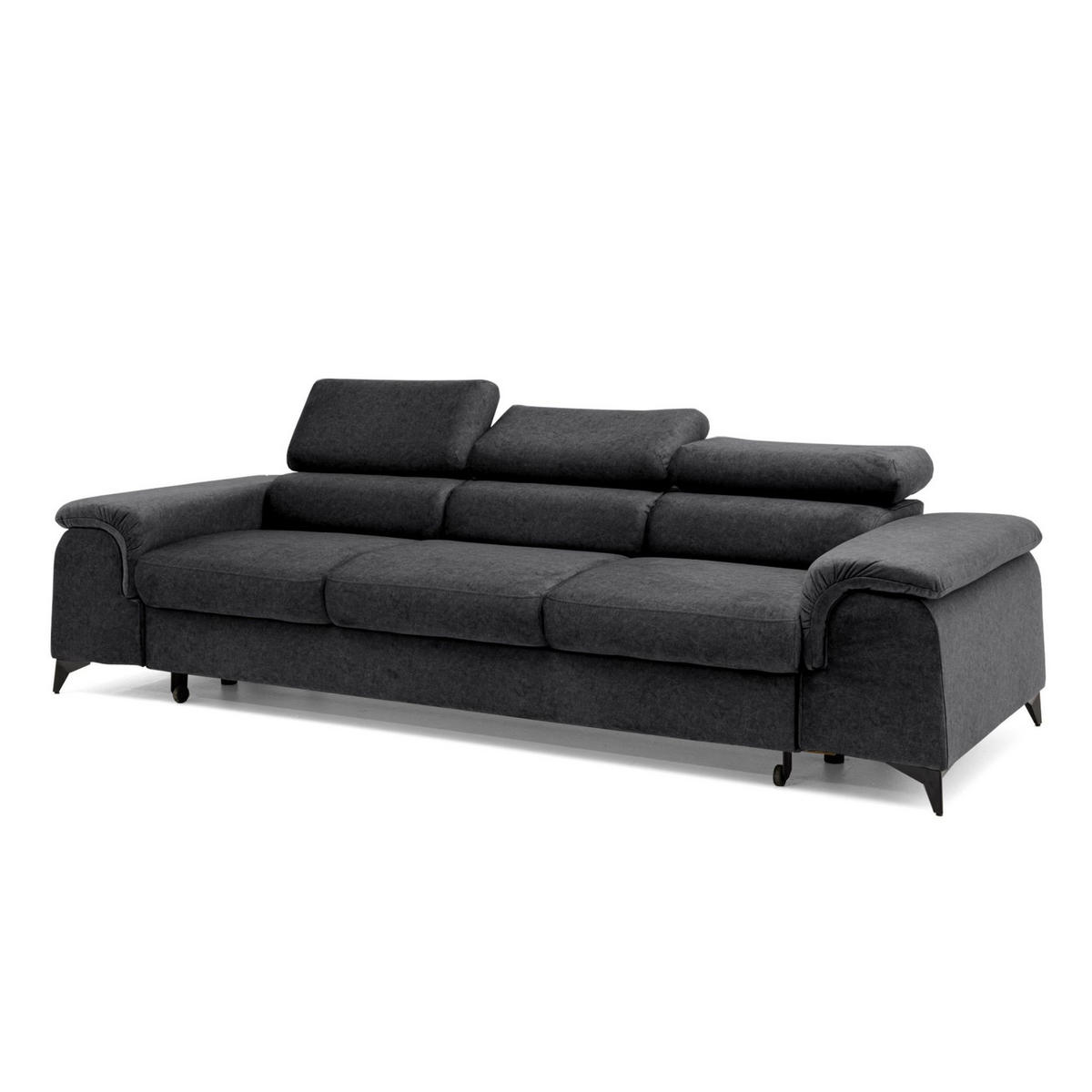 3-SITZER Sofa PLAZA mit Schlaffunktion 127x195 Velours Dunkelgrau - Dunkelgrau/Schwarz, Holz/Textil (260/90/100cm) - Muffo