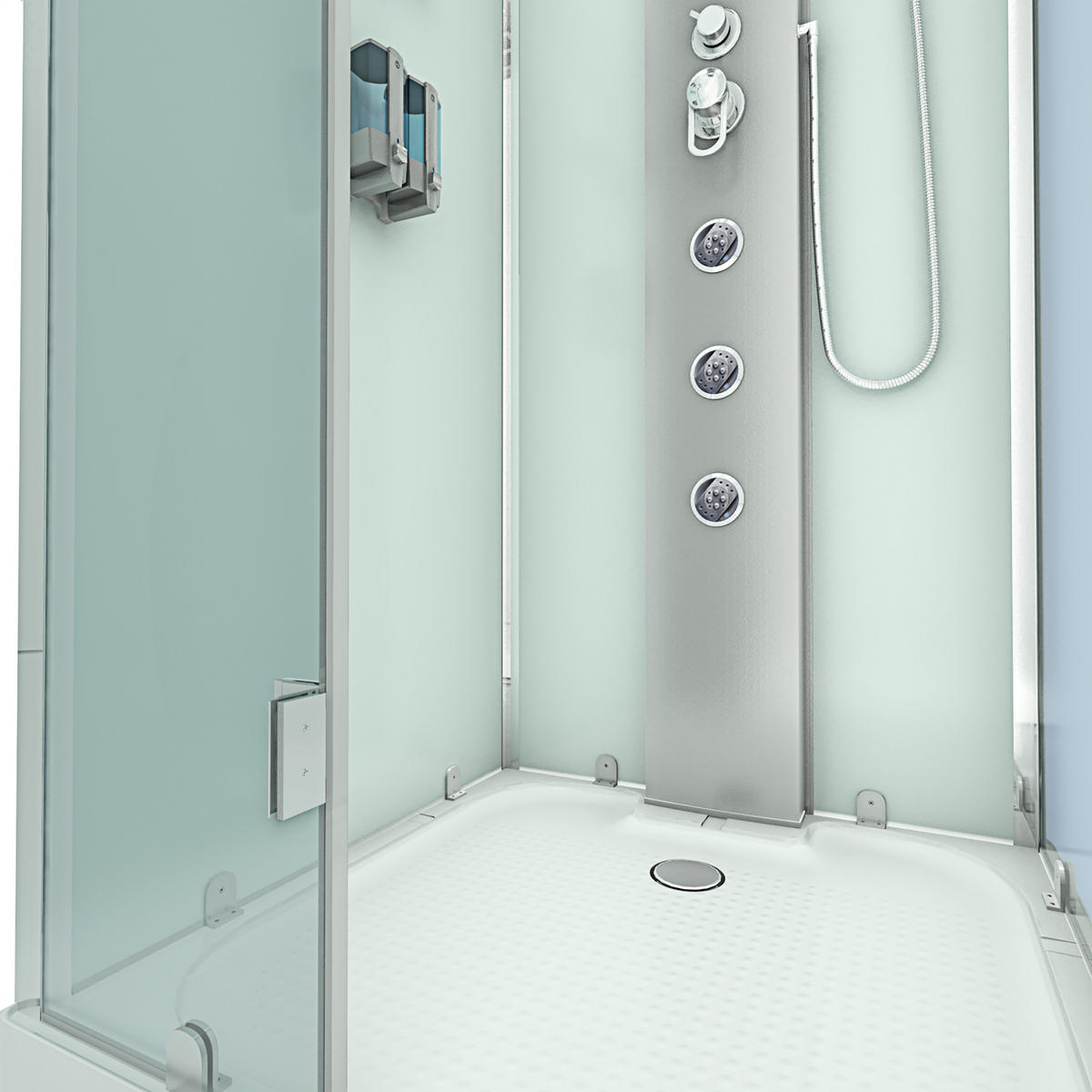 DAMPFDUSCHE Duschkabine D38-20L2-EC Weiß 100x100 - Weiß, Glas/Kunststoff (100/100/218cm) - AcquaVapore by Sandra Jentho