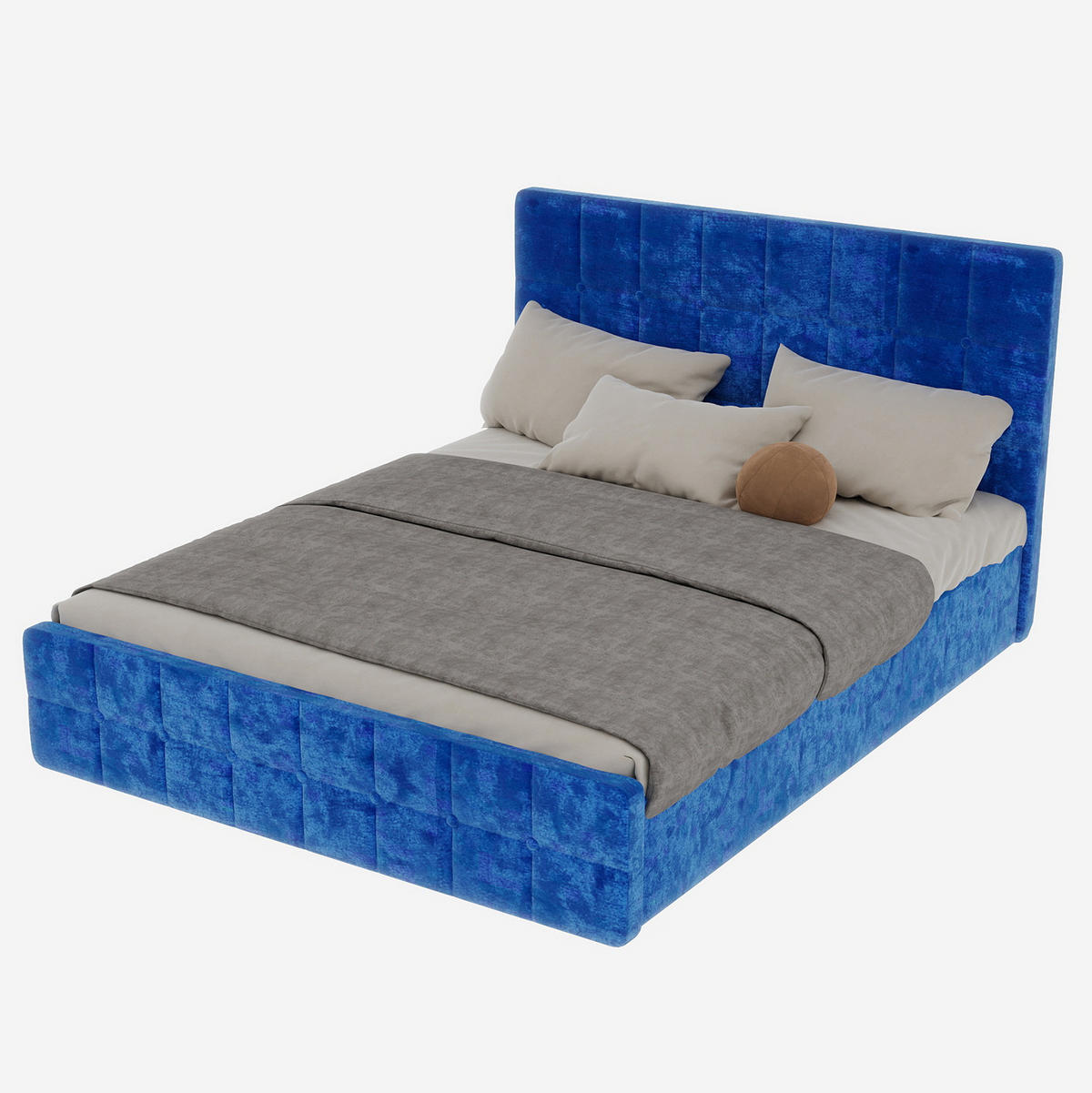 POLSTERBETT 160/200 cm blau aus Flannelette mit gepolstertem Kopfteil - Blau, Textil (160/200cm) - OKWISH