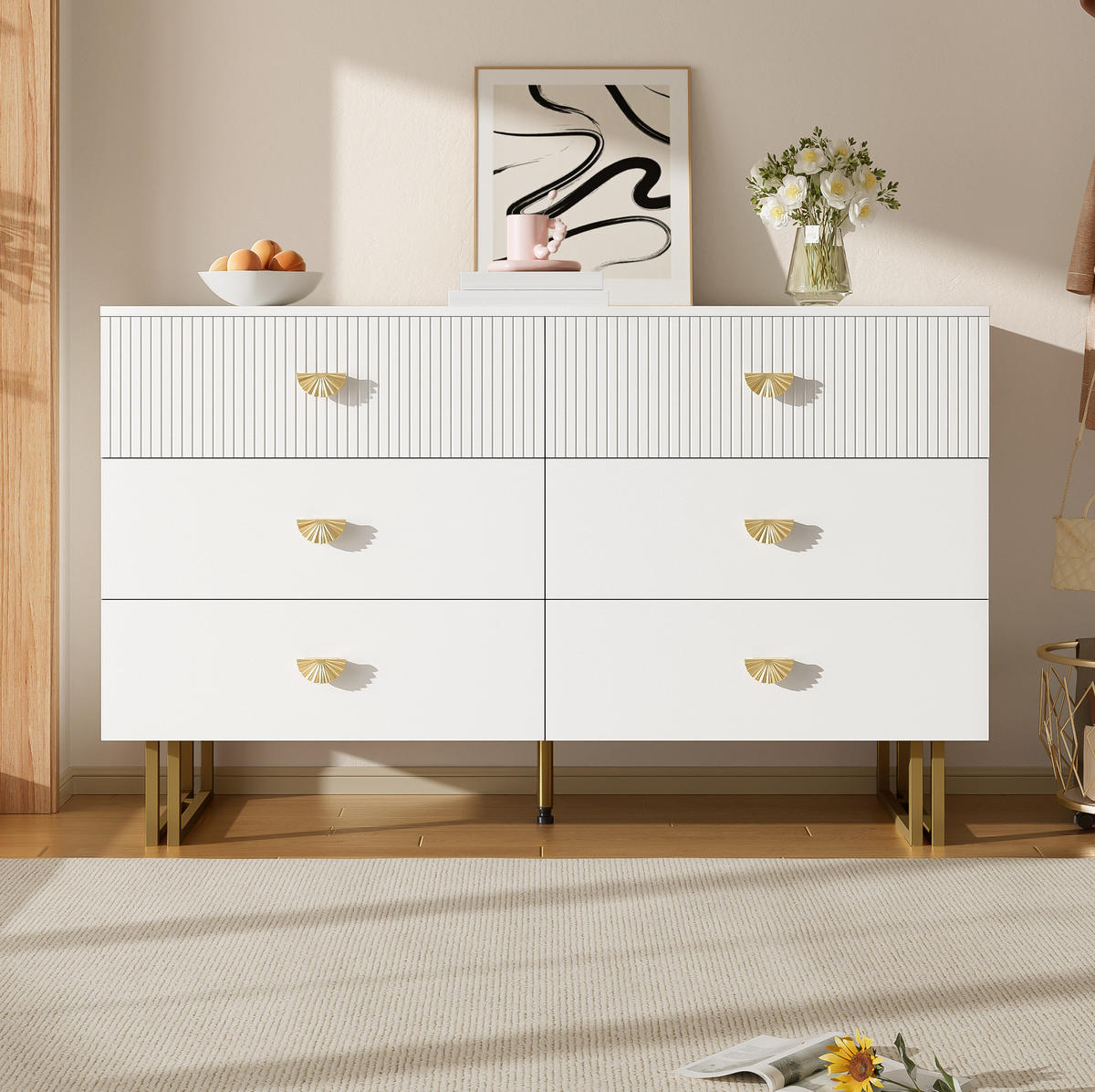KOMMODE aus MDF 120x40x75cm in Weiß mit 6 Schubladen - Weiß, Holzwerkstoff (120/75/40cm) - Modfu