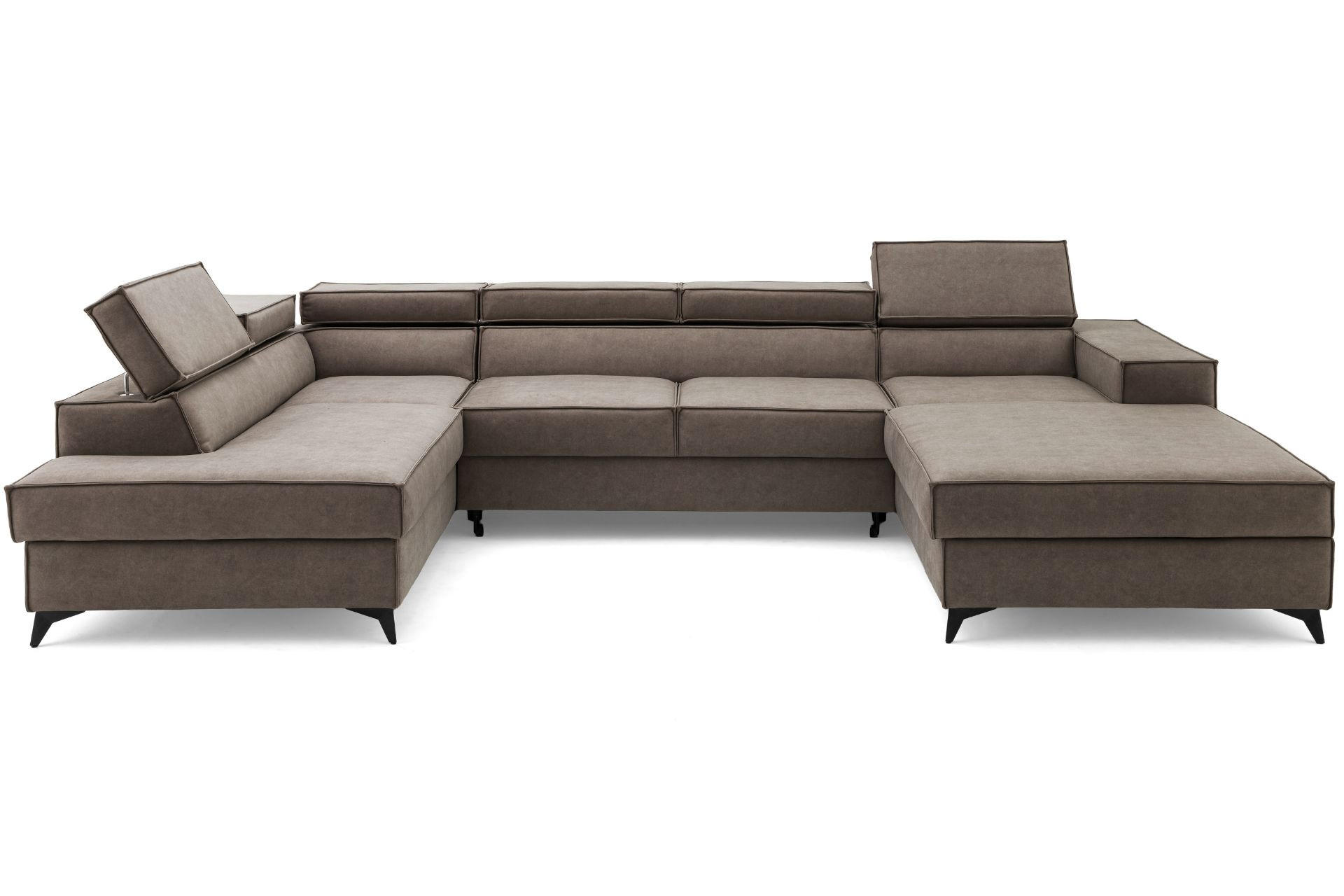 ECKSOFA PURE U Links mit Schlaffunktion 127x270 Velours Beige - Beige/Schwarz, Holz/Textil (340/204cm) - Muffo