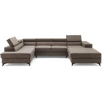 ECKSOFA PURE U Links mit Schlaffunktion 127x270 Velours Beige - Beige/Schwarz, Holz/Textil (340/204cm) - Muffo