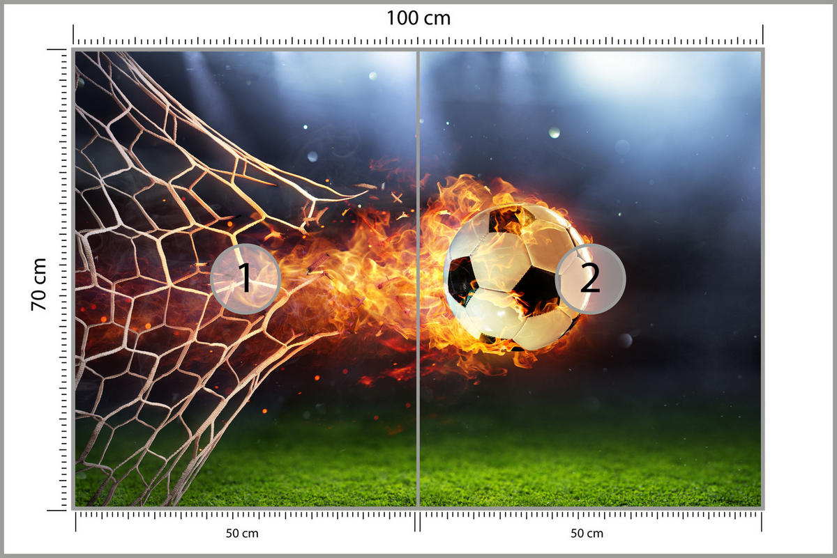 FOTOTAPETA Pre Študentskú Izbu Futbal Plamene Štadión Oheň 100 x 70 cm - viacfarebná, papier (100/70cm) - Muralo