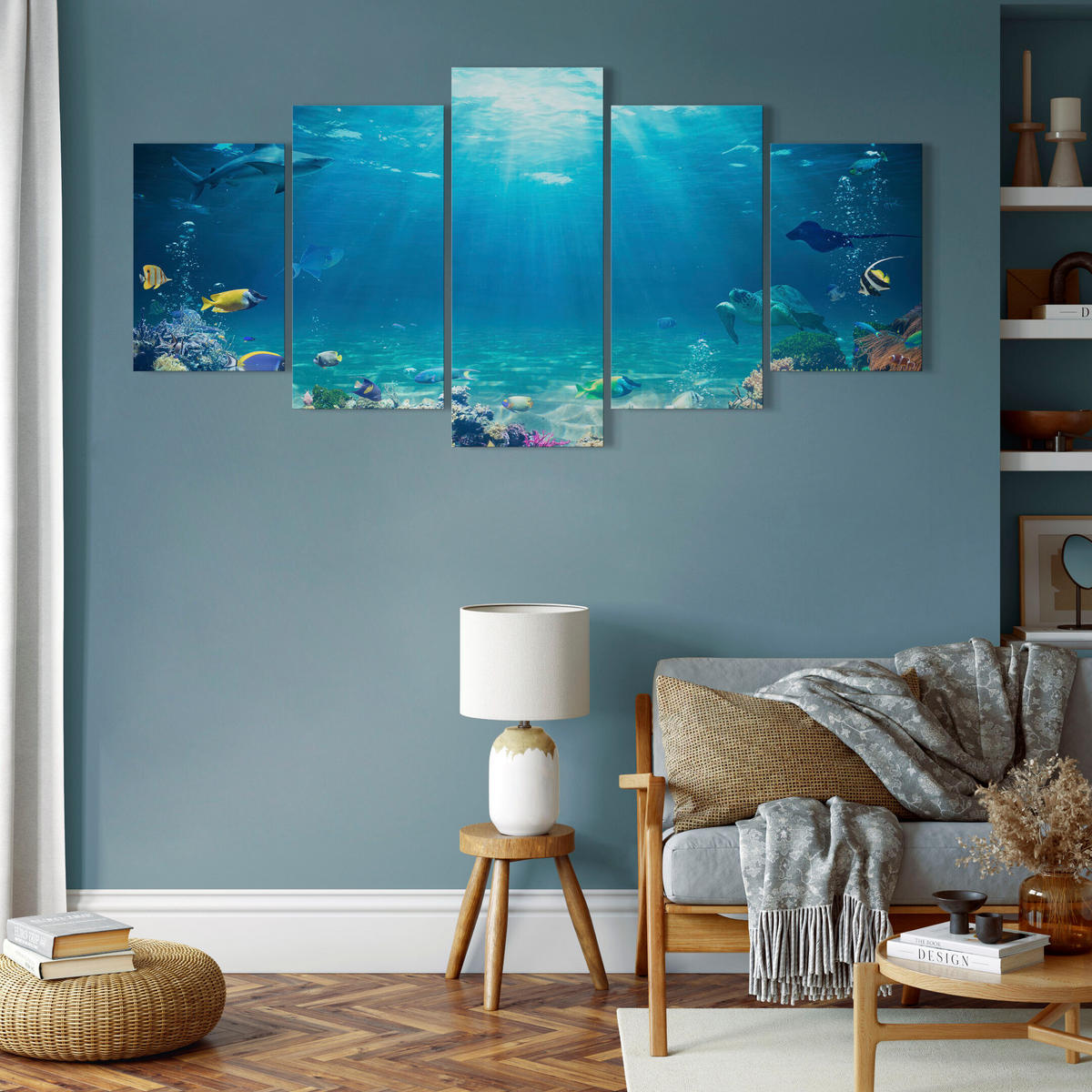 LEINWANDBILD Ozean 5-tlg. 100x50 cm - Multicolor, Holz (100/50cm) - LUMASOUL