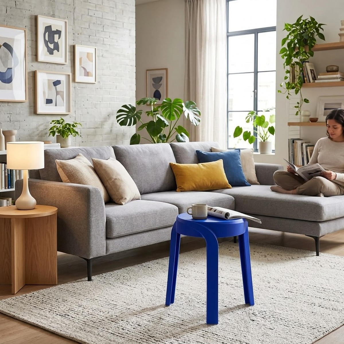 HOCKER POMPA blauer - Blau, Kunststoff (36/45/35cm) - Légia Home