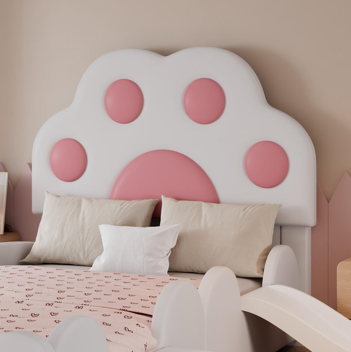 KINDERBETT 90/200 cm Weiß/Rosa aus PU mit Rutsche und Leiter - Pink, Kunststoff (90/200cm) - OKMYHOME
