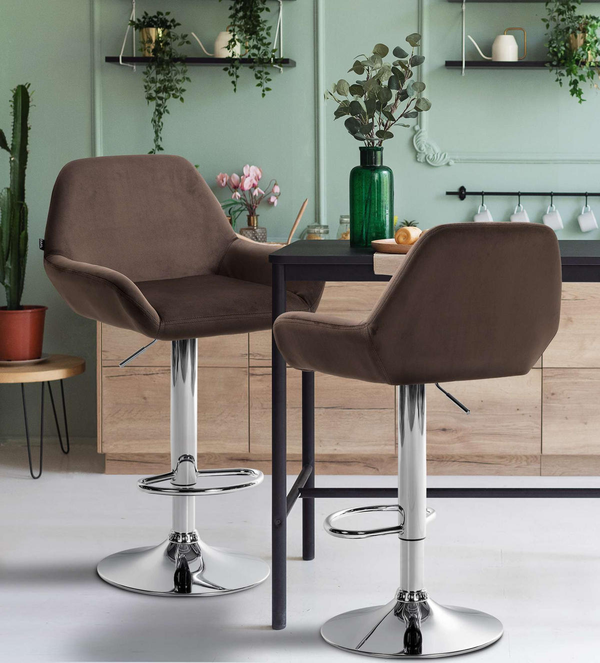 BARHOCKER Samt braun - Chromfarben/Braun, Textil/Metall (51/89/52cm) - CLP