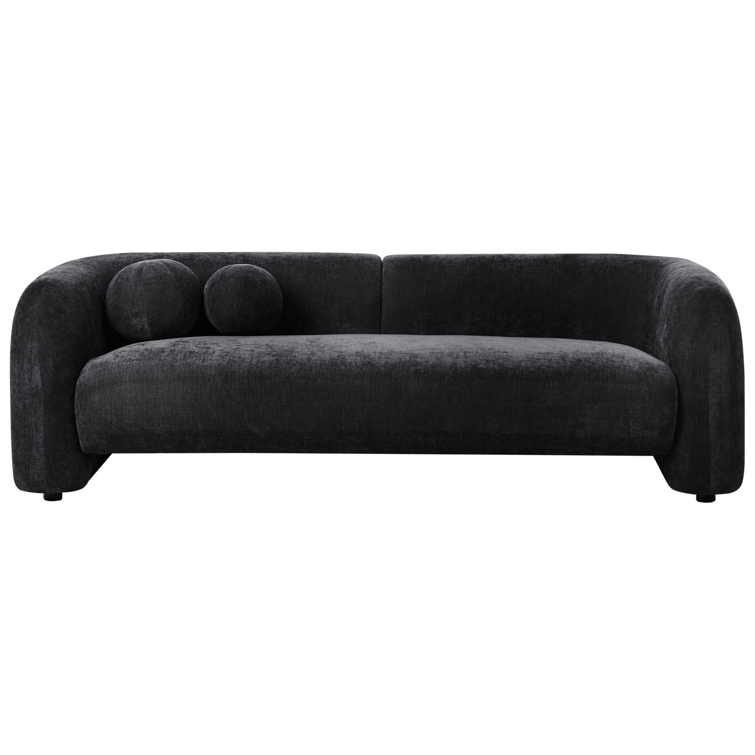 3-SITZER-SOFA Chenillegewebe Schwarz Leiren - Schwarz, Textil (224/68/87cm) - Beliani
