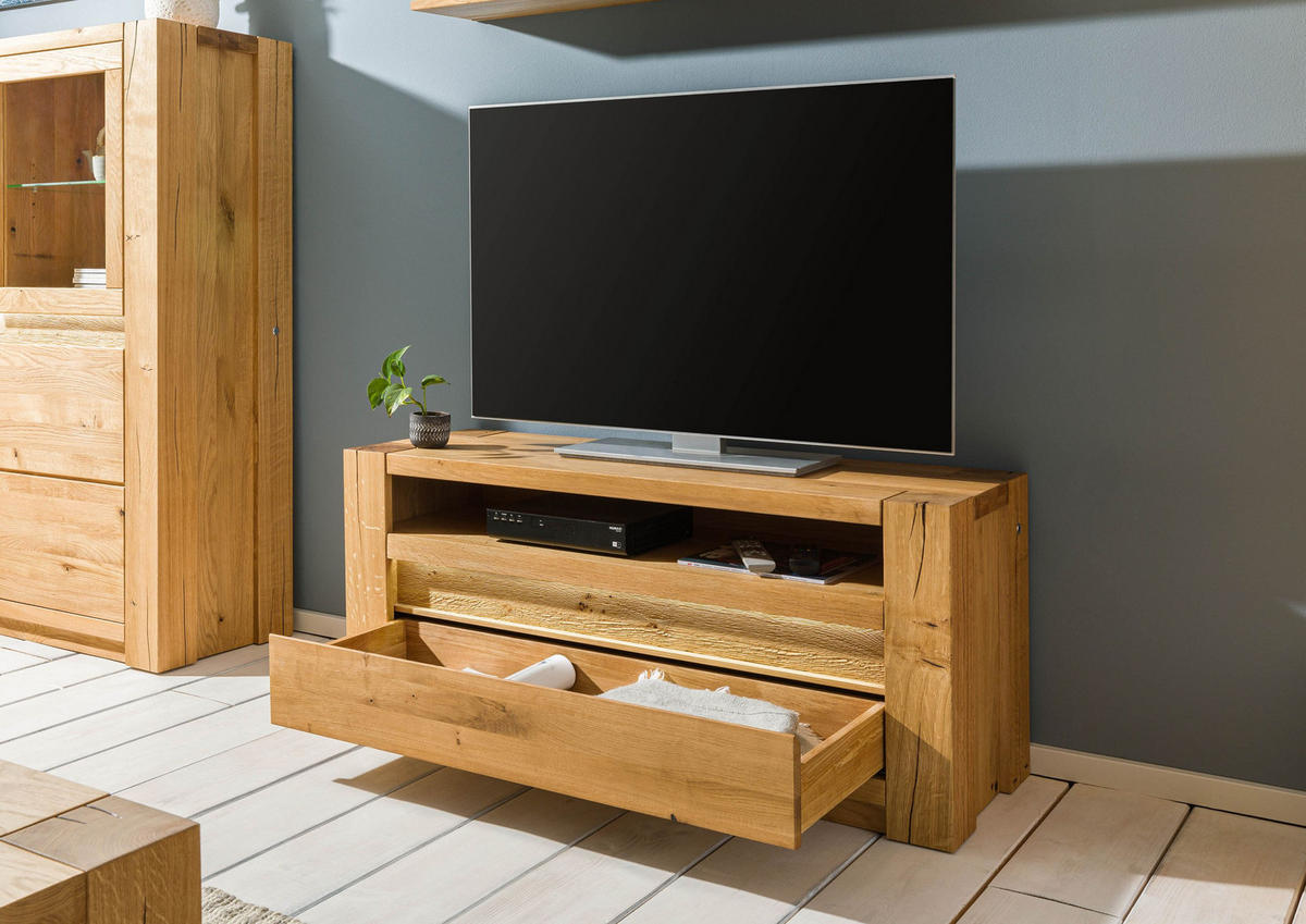 TV-BOARD Wildeiche 123x40x53 natur geölt KENT #109 - Naturfarben, Holz (123/53/40cm) - Massivmoebel24