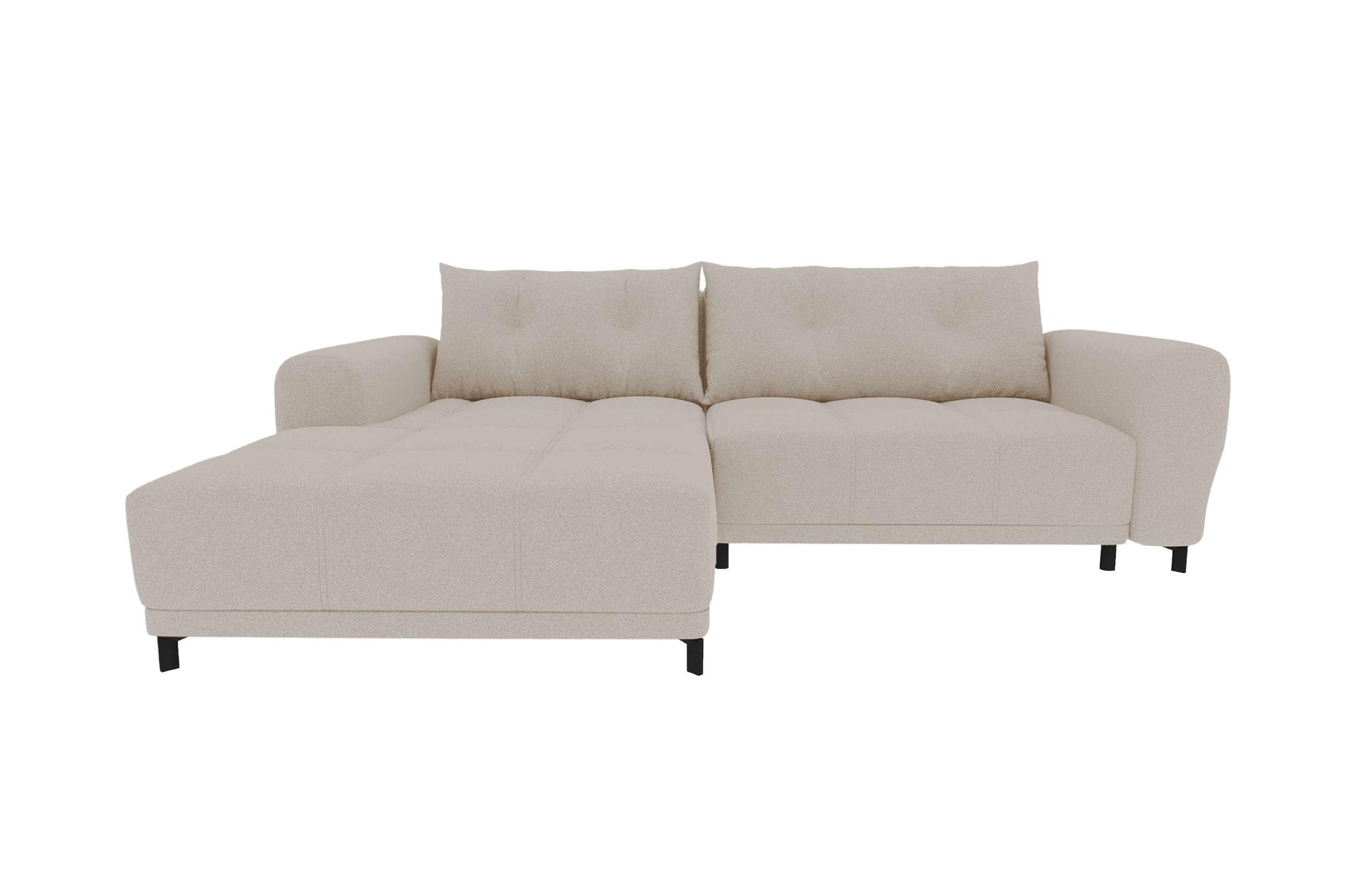 ECKSOFA Massimo Strukturstoff Beige inkl. Schlaffunktion Links - Beige/Schwarz, Textil/Metall (246/177cm) - 99rooms
