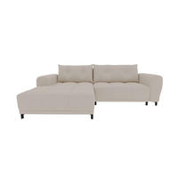 ECKSOFA Massimo Strukturstoff Beige inkl. Schlaffunktion Links - Beige/Schwarz, Textil/Metall (246/177cm) - 99rooms