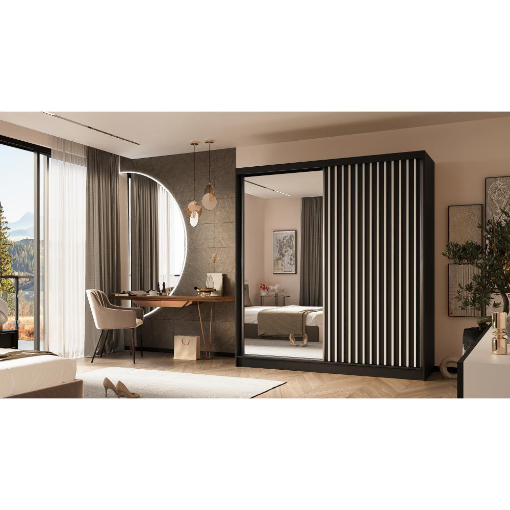 SCHWEBETÜRENSCHRANK Helix 200/216/61 schwarz+weiß - Schwarz/Weiß, Holzwerkstoff (200/216/61cm) - Beautysofa