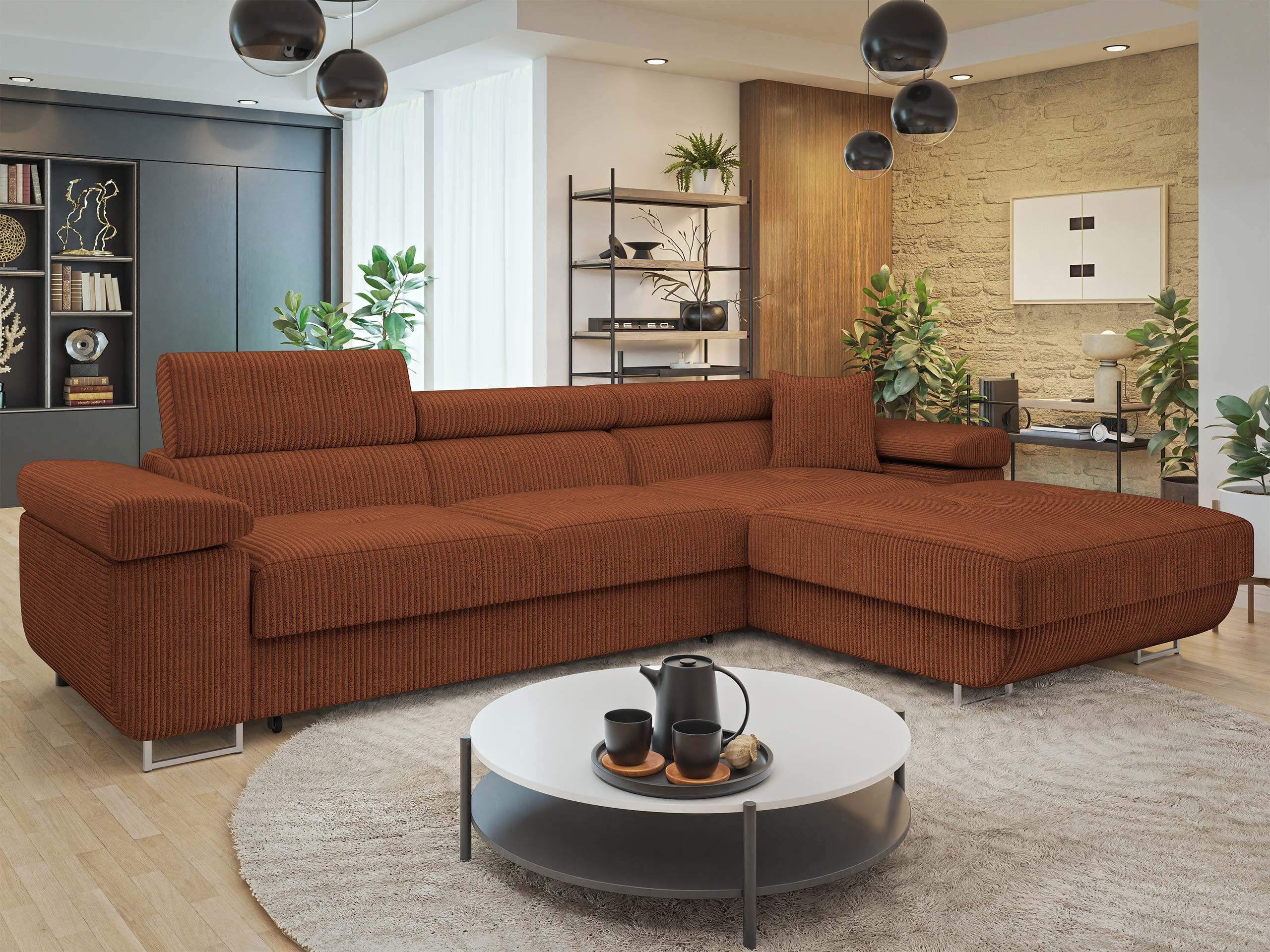 ECKSOFA Torezio Mini Cord, Seite: Rechts - Braun, Holz/Textil (280/170cm) - MIRJAN24