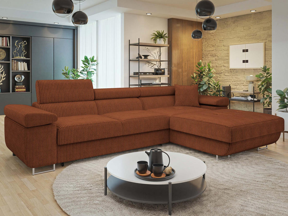ECKSOFA Torezio Mini Cord, Seite: Rechts - Braun, Holz/Textil (280/170cm) - MIRJAN24