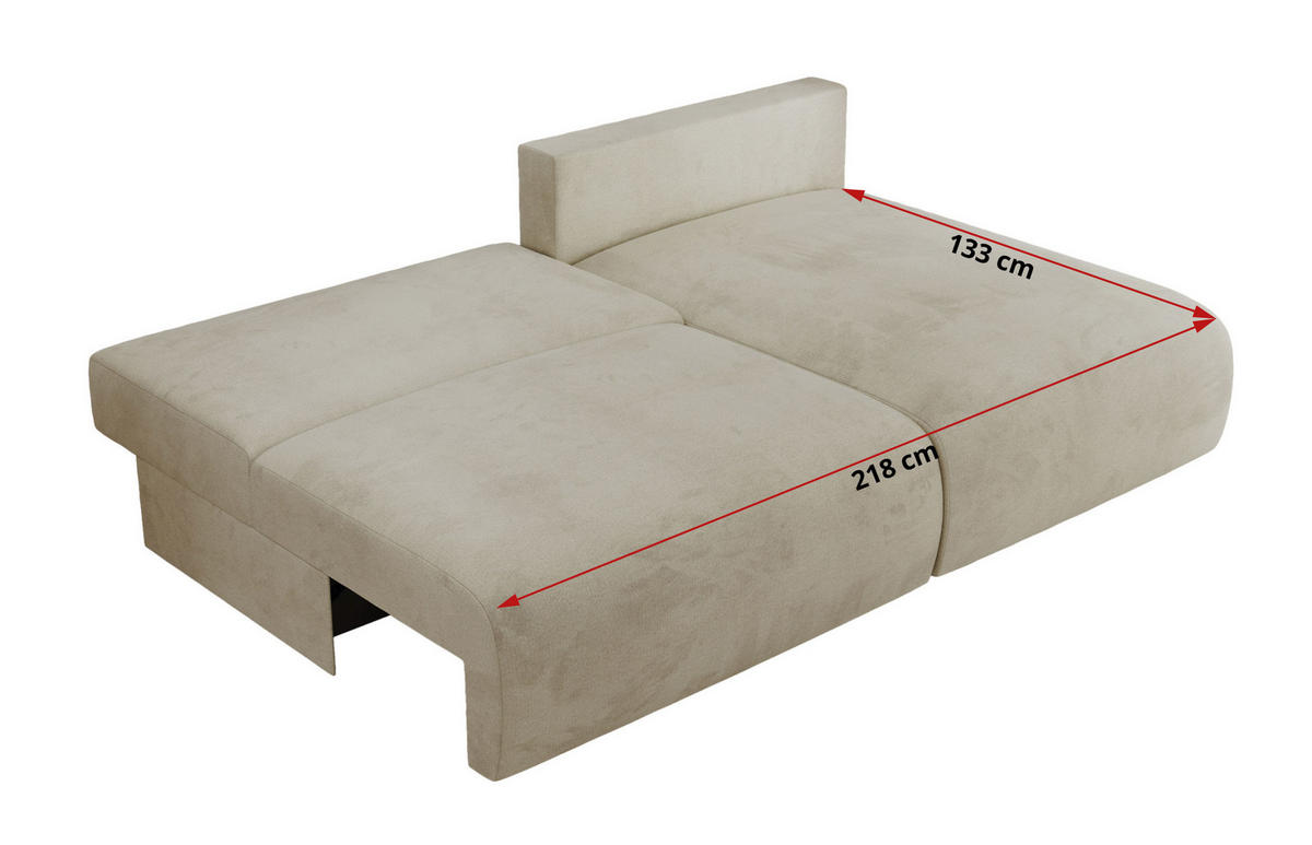 ECKSCHLAFSOFA VIVO L Beige Velvet - rechts - Beige/Schwarz, Kunststoff/Textil (150/223cm) - MKS