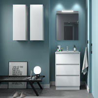 BADEZIMMERMÖBEL NOJA 600 3 Schubladen WHITE GLOSS + Waschtisch + Spiegel - Weiß Hochglanz/Schwarz, Metall (45/81/60cm) - Salgar