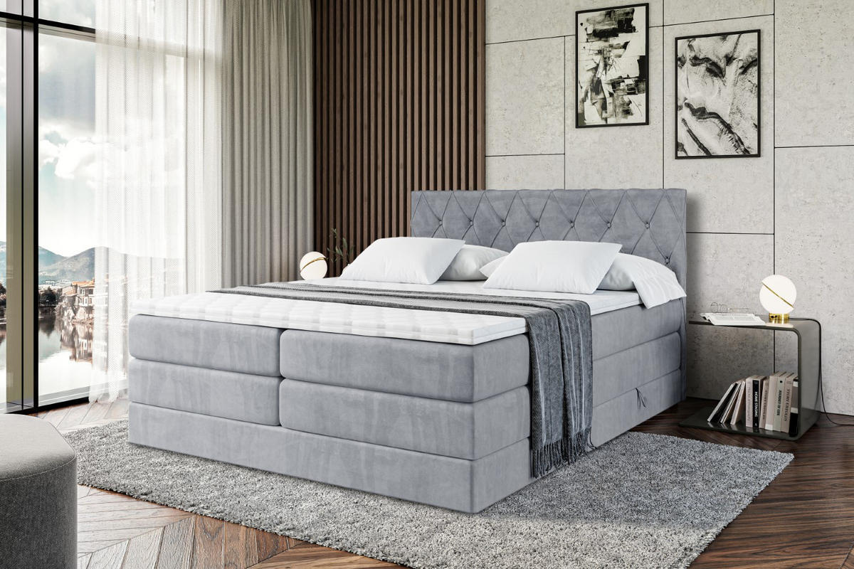 BOXSPRINGBETT AMAY-BZ KING - 120 x 200 - H3/H4 - Grau - Grau, Holzwerkstoff (120/200cm) - ALTDECOR