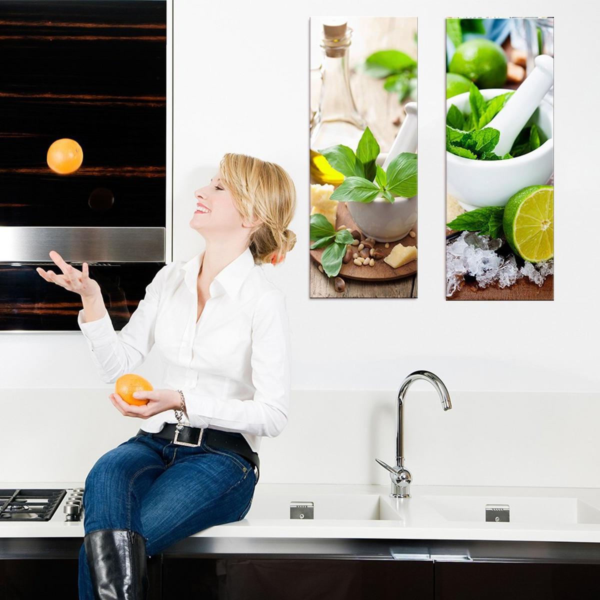 GLASBILD 30x80 cm Küche Kräuter grün - Gelb, Glas (30/80cm) - artissimo