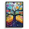 GERAHMTES BILD Kunst - Baum des Lebens - Blumen - Hippie 80x120 cm - Dunkelblau, Papier (80/120cm) - MuchoWow