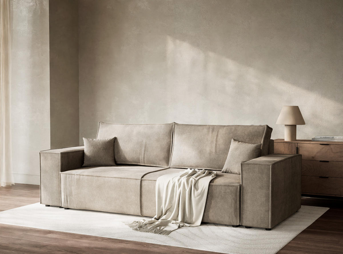 SOFA MIT SCHLAFFUNKTION Milos Braun Webstoff - Schwarz/Braun, Holz/Holzwerkstoff (255/70/105cm) - Maison de Reve