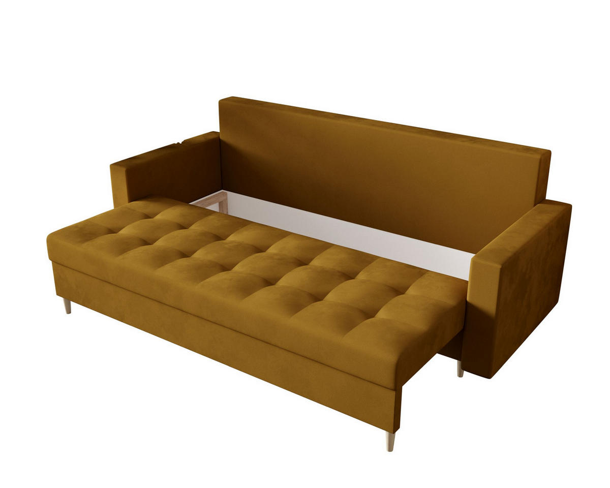 SOFA SKANDI mit Schlaffunktion ITAKA 33 mit Stauraum - Goldfarben, Textil (90/88/232cm) - Bedante