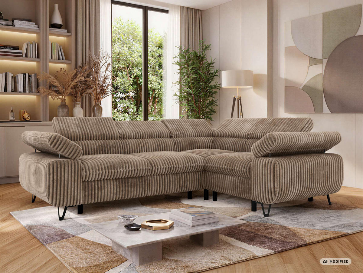 ECKSOFA ORSO L Braun Cord - Rechts Seite - Schwarz/Braun, Textil/Metall (268/197cm) - MKS