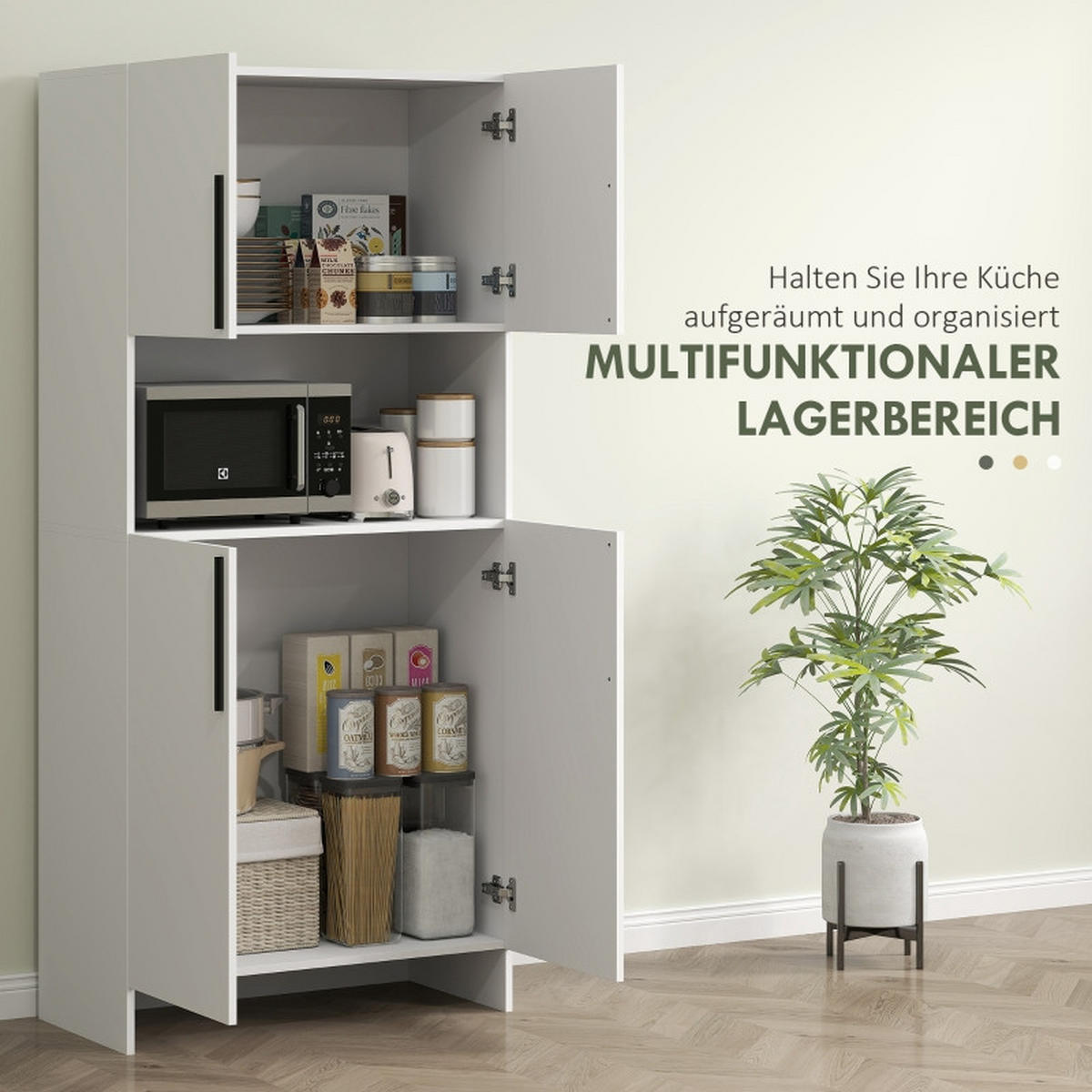 SIDEBOARD 79/40/175 cm Weiß aus Holz mit Mikrowellenablage - Weiß, Holz (79/175/40cm) - OKWISH