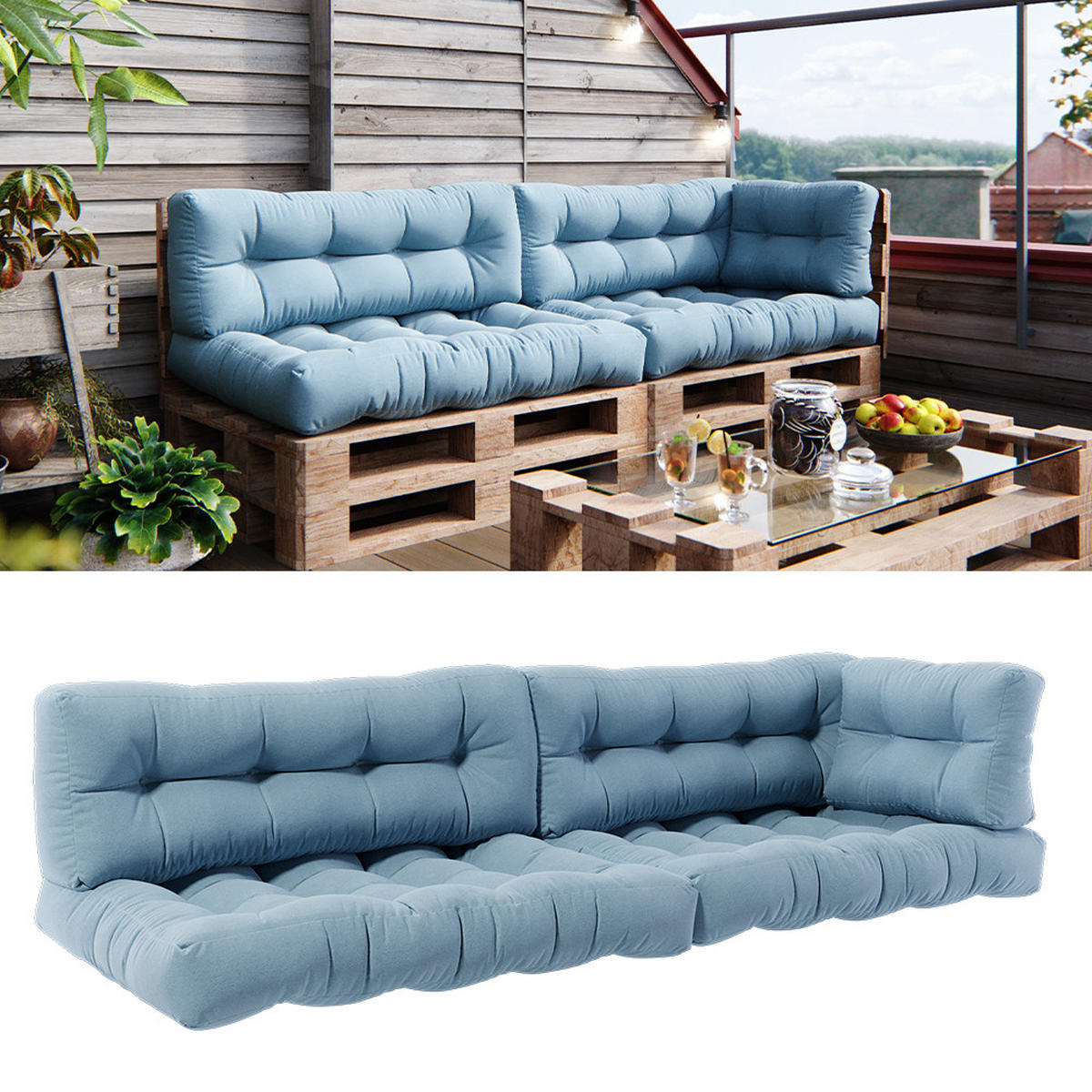 PALETTENKISSEN SET Flocken Eisblau 5 Teile - Hellblau, Textil (120/15/15cm) - Vicco