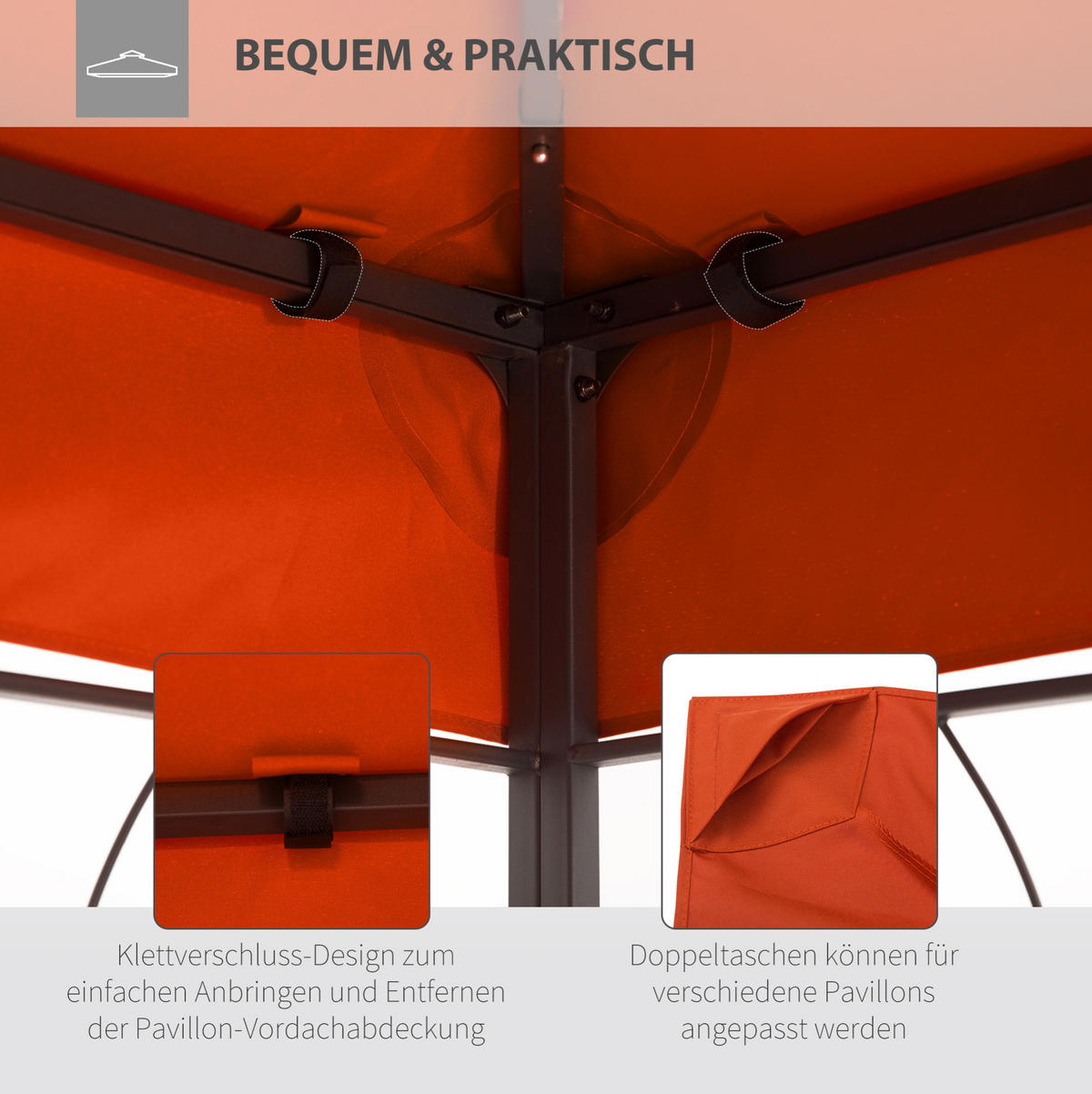 ERSATZDACH 400/300 cm mit Doppeldach und Wasserablauflöchern aus Polyester, Rostrot - Rot, Textil (300/20/400cm) - Redom