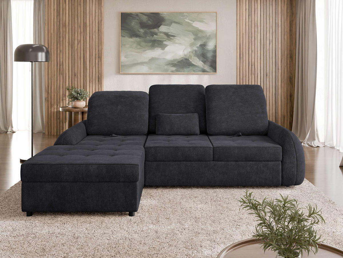 ECKSCHLAFSOFA Soreno, Seite: Links - Anthrazit/Schwarz, Holz/Kunststoff (255/176cm) - MIRJAN24