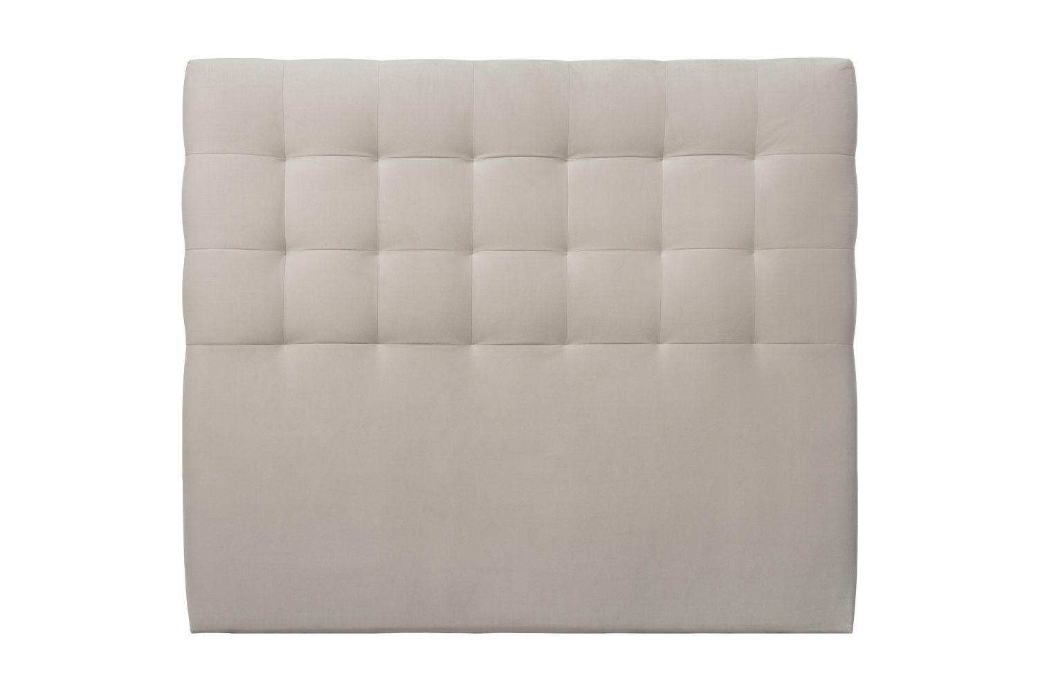 KOPFTEIL gepolstert - Gesteppt – hellgrauer Samtstoff - 140 cm - Beige/Hellgrau, Holz (140/120/10cm) - Sommeil de Plomb