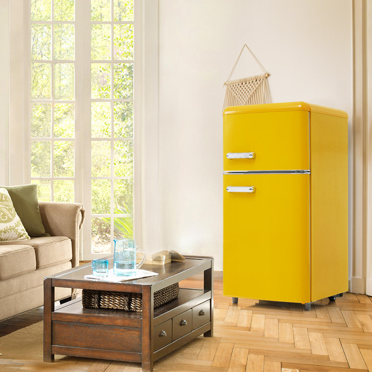KUHLSCHRANK 46/45/91 cm Gelb 72L mit LED-Licht - Gelb, Metall (45/91/46cm) - Oxeza