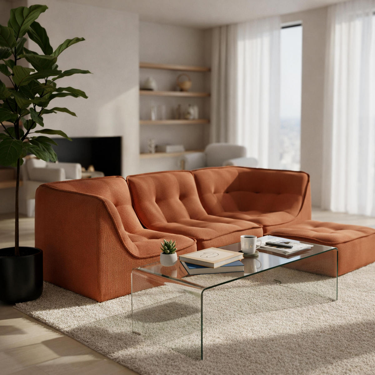 SOFA 3-tlg., Terrakotta - Rot, Textil (260/70/165cm) - Oviala