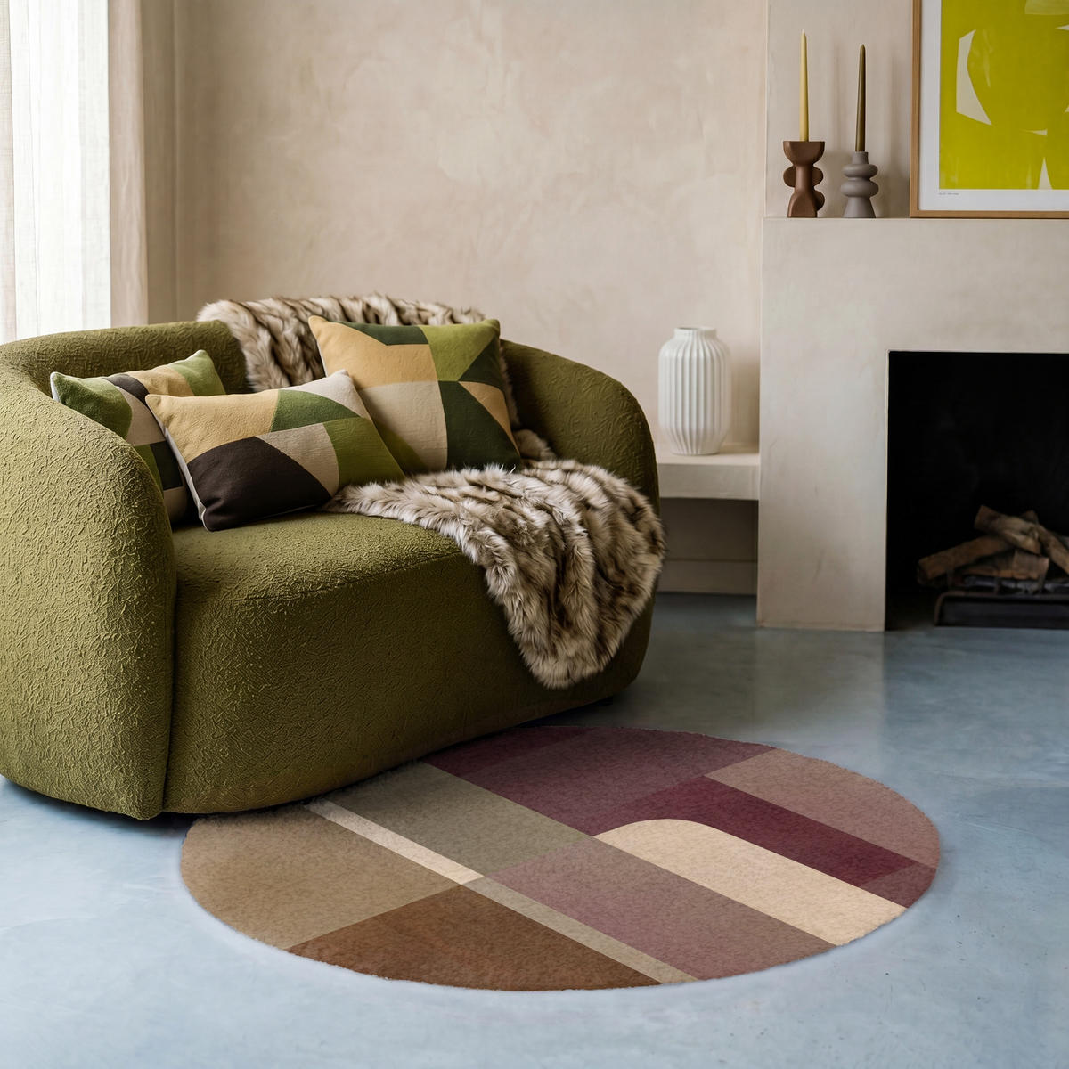 KOBERCE - Roviny - abstraktné - Bordeaux - línie - 90x90 cm - viacfarebná, textil/plast (90/0.4cm) - OnlyWow