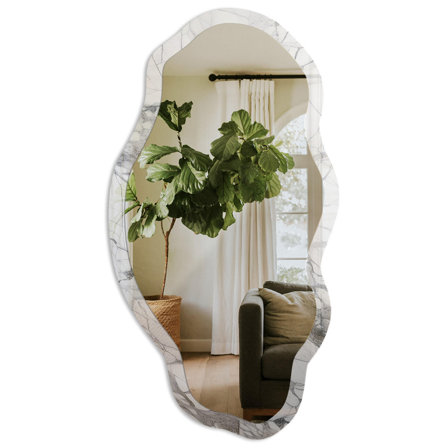 SPIEGEL 90x45 cm asymmetrisch mit Druck - Marmor-Eleganz - Transparent, Glas (45/90/0.4cm) - TULUP